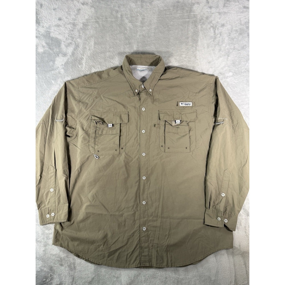 Columbia PFG Shirt Mens XL Green Bahama ll Long Sleeve Vented Nylon Button Up